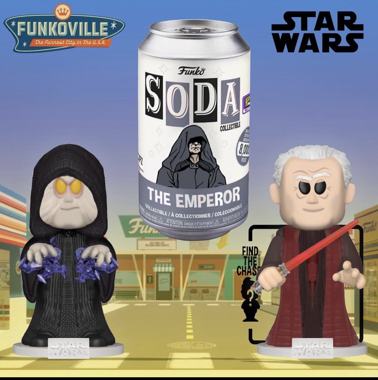 Star Wars Emperor Palpatine w/ Chancellor Chase Funko Soda (SDCC 2023 Convention Exclusive)